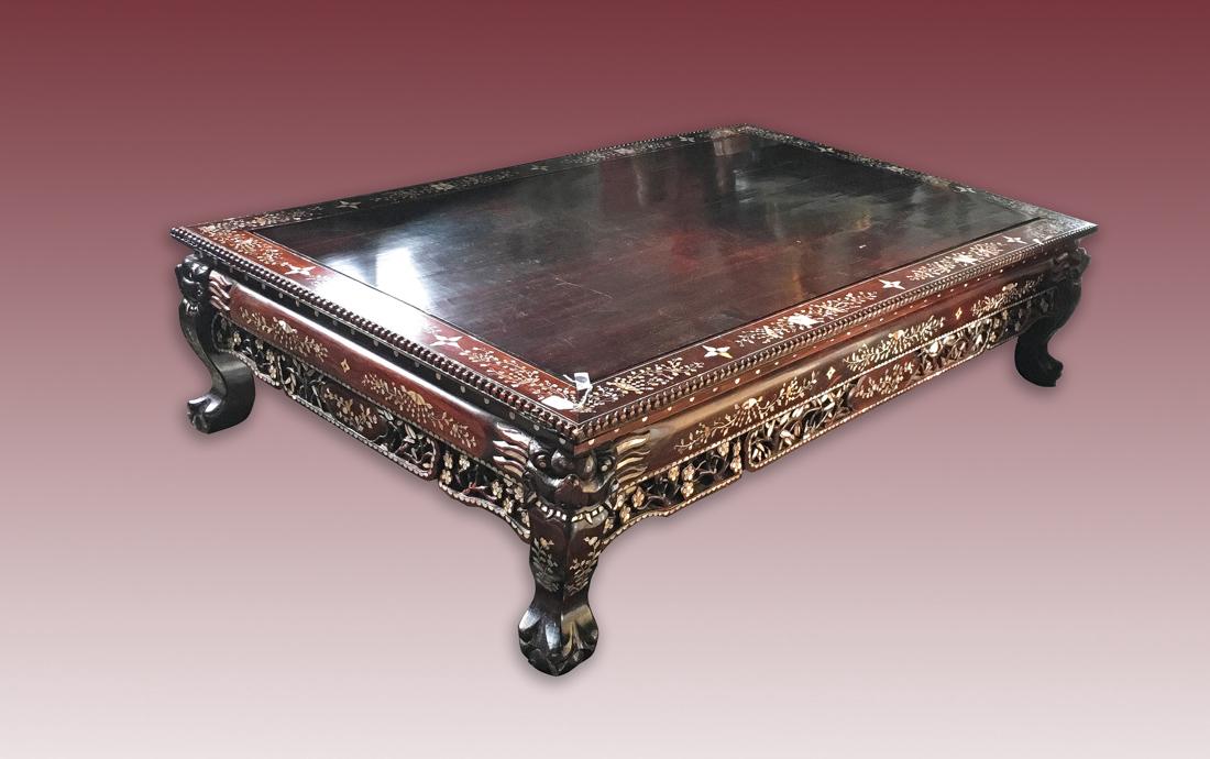 Large Chinese Rosewood Low Table with Mother of Pearl (1 of 7)
