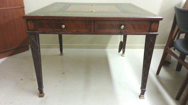 Maitland Smith Inlaid Mahogany Game Table: Maitland Smith Mahogany Game Table Chess and Backgammon Board Height 30” Length 40” Width 40” Minor Loss Around Edges