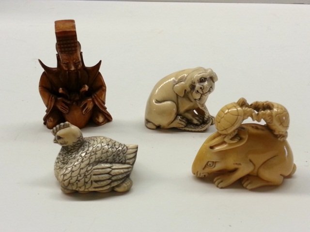 4 Carved "Bone" Netsuke: 4 pc Figural Carved Lot