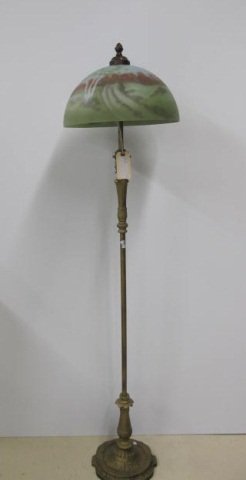 Floor Lamp With Reverse Painted Shade: Height 58" Double Bulb Sockets