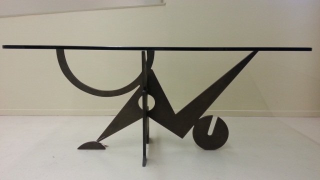 Signed Pucci De Rossi Bronze And Glass Table: Height 29" x 67" Long x 33" Wide Signed on Foot