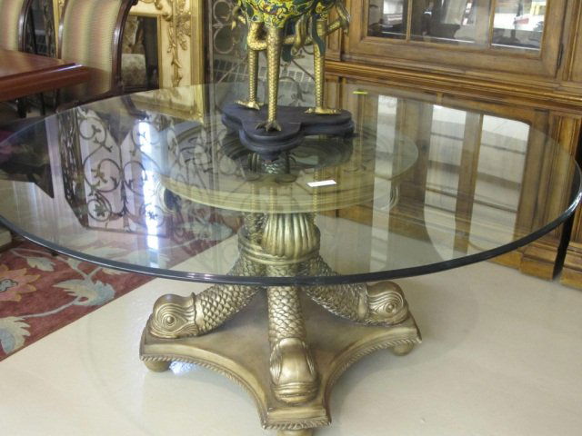 Designer Glass Top Table With Fish Base: 64" Round 29"H