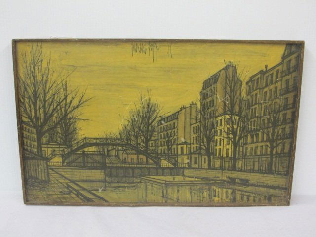 Bernard Buffet Cityscape on Board: Height 14" x 23" Width