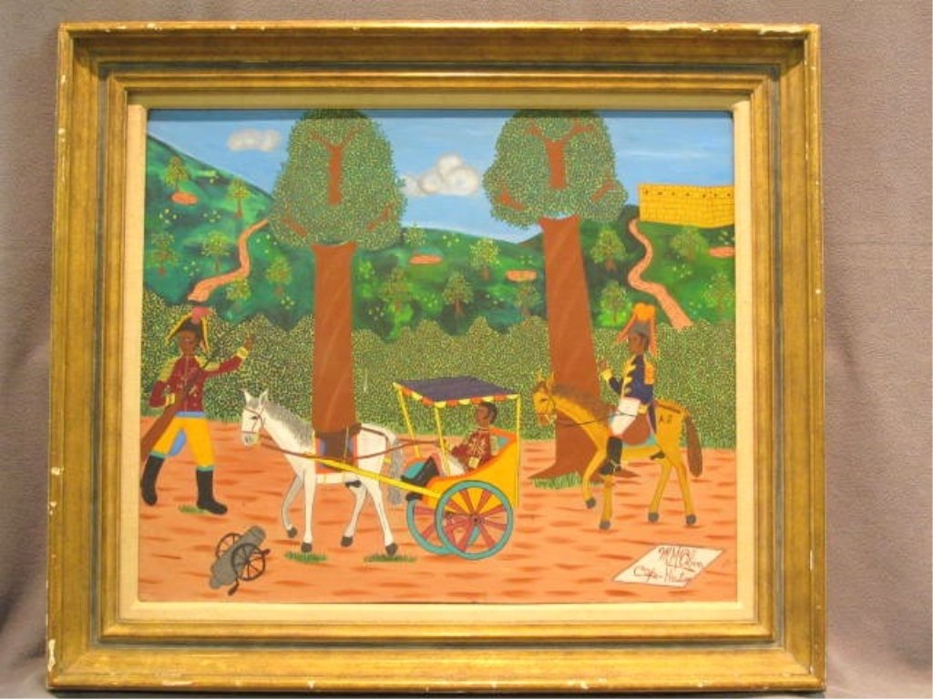 Haitian painting by M. M. Obin: M. M. Obin, 1949- important Haitian painting by the nephew of Philome Obin..the greatest old master of all Haitian art, and this artist, a very best by him, is Michel M. Obin is the son of his brother