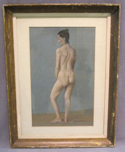 Robert Brackman pastel: Robert Brackman, N.A. (1898-1980) important N.Y. artist, pastel painting, a standing nude. Well known, highly listed N.Y. artist, to here since 1908, he was born in Russia/Ukraine, a full member of th