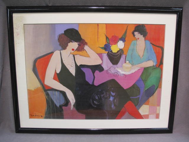 Itzchak Tarkay lithograph: Itzchak Tarkay (1935-2012) large lithograph, probably known as 'Marie & Suzie'. Large lithograph in fine condition with full borders and nice black lacquered frame, the printing is either by silkscree