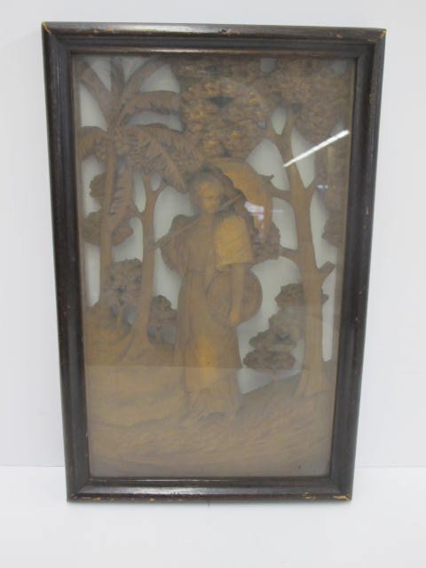Vintage Philippine wood shadow box carving framed: Vintage Philippine wood shadow box carving framed. 18 1/2 inches x 12 inches.