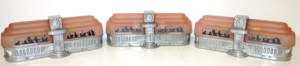 Set of 3 Art deco style lights: Set of 3 art deco style dining car table lights. 15 inches x 6 1/2 inches
