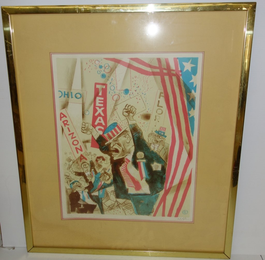 Lithograph by William Gropper: Lithograph by William Gropper Presidential convention scene, 13/100. 27 inches x 31 inches.