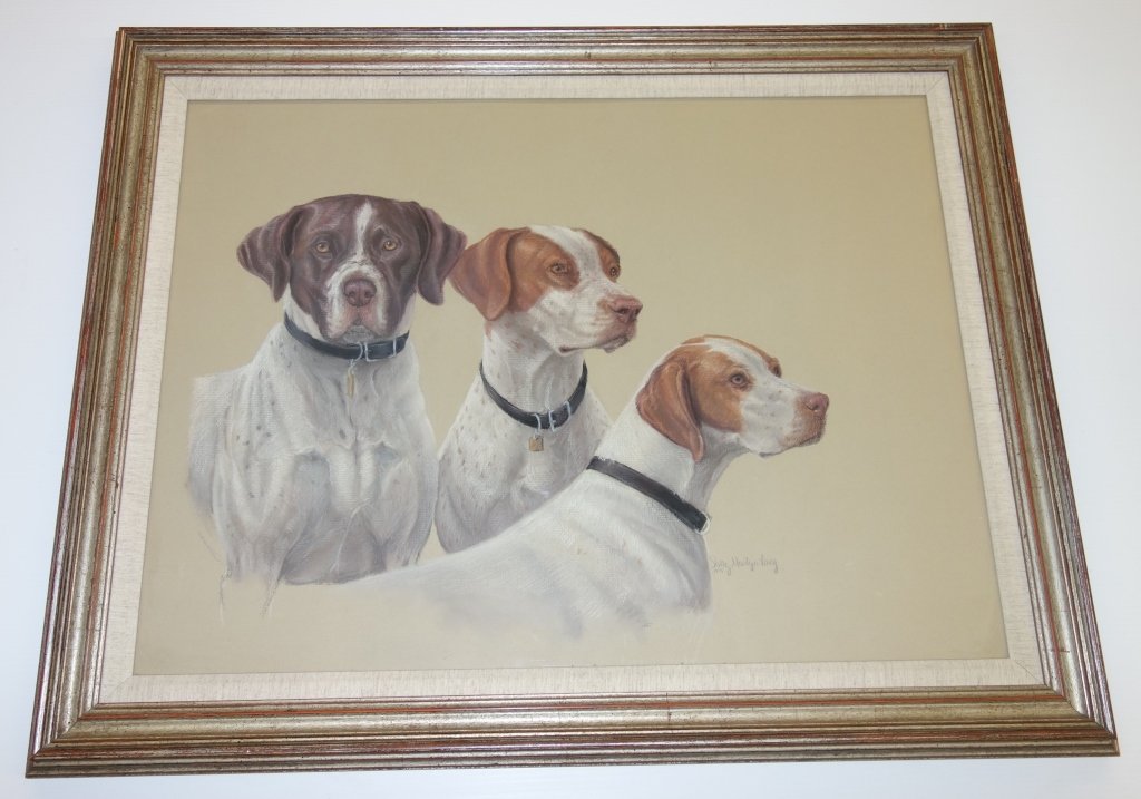 Pastel on paper of 3 dogs Sally Martyn Lacy: Pastel on paper of 3 dogs, Sally Martyn Lacy 1975. 38 inches x 30 inches.