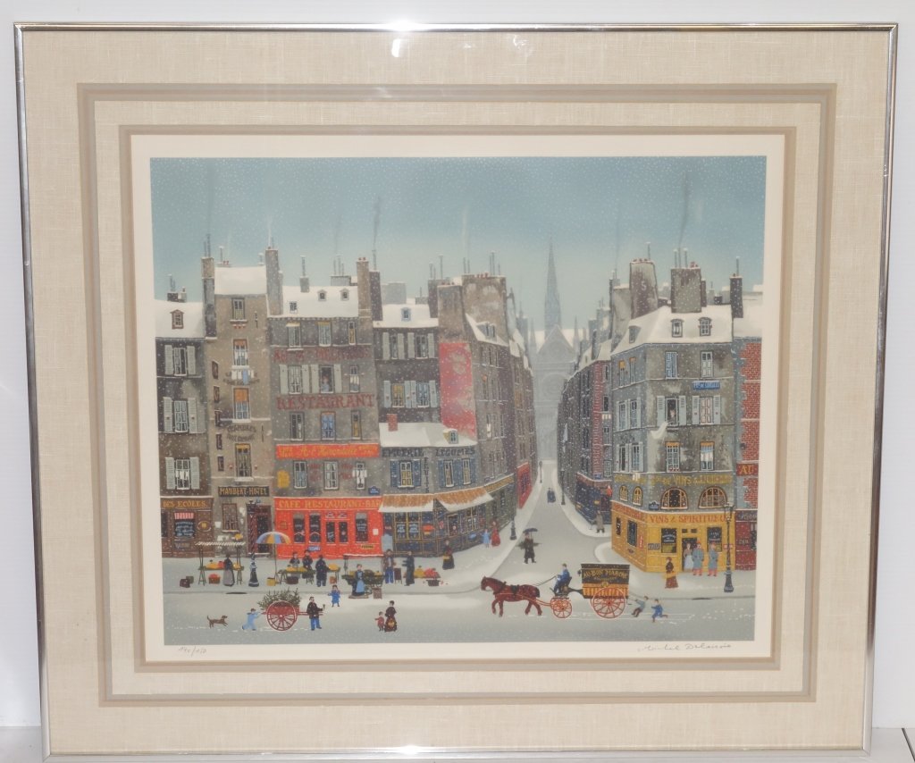 Winter scene lithograph by Michael Delacroix: Winter scene lithograph by Michael Delacroix, 140/150. 33 inches x 29 inches.