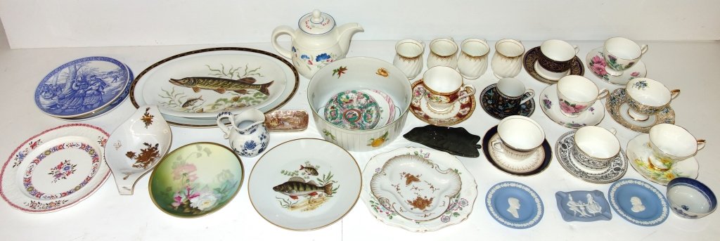 45 pieces assorted glassware: 45 pieces assorted glassware including Spode, New Fayence, Bavaria West Germany, Tiffany & Co. Limoges France, Largest measures 11 inches x 15 inches.