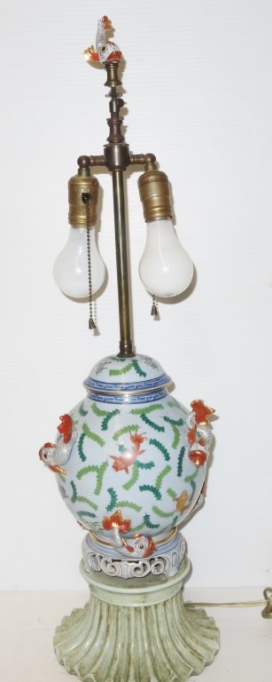 Antique Herend Porcelain Lamp fish Relief design: Antique Herend porcelain lamp. 29 inches x 8 inches. Fine example with raised fish relief.