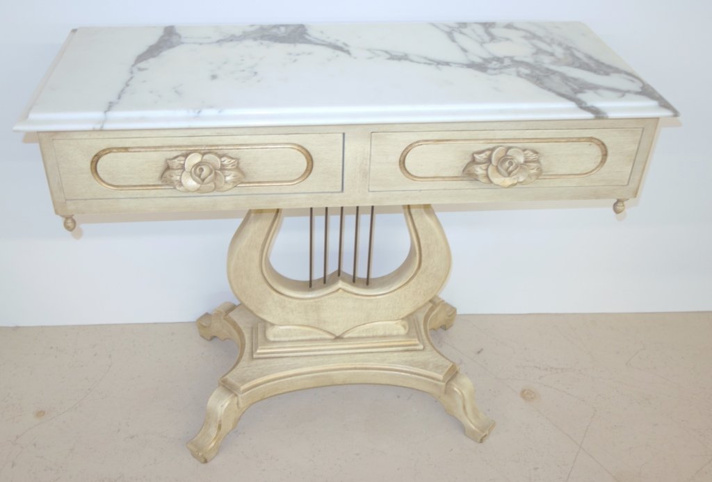 Marble top 2 drawer table (1 of 3)