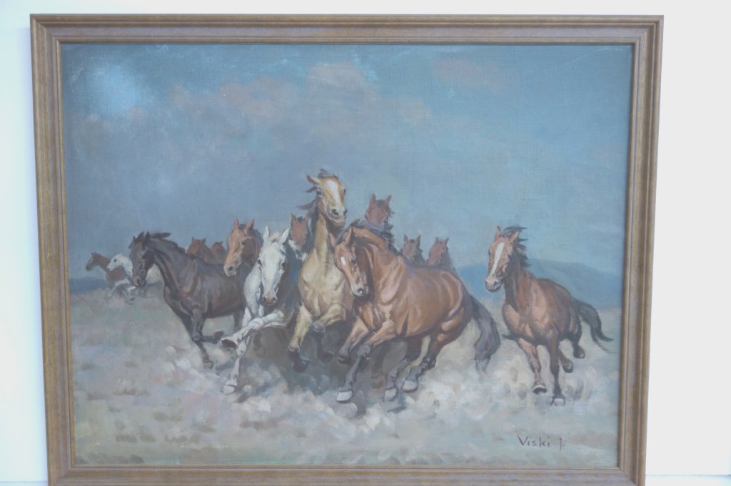 Oil on board horses running by Viski J. (1 of 3)