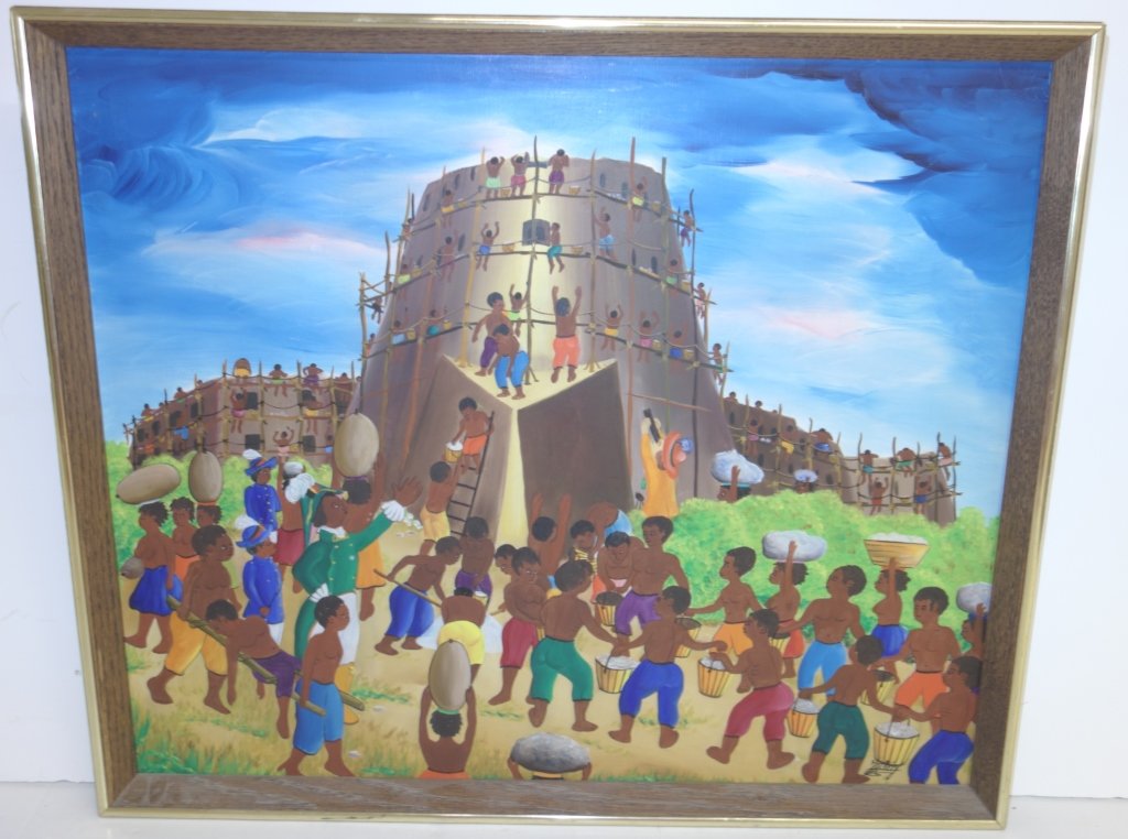 Oil on board Hattian scene signed Chery: Oil on board signed JR (Jacques Richard) Chery, "CITADELLE" . 25 inches wide x 21 inches high.