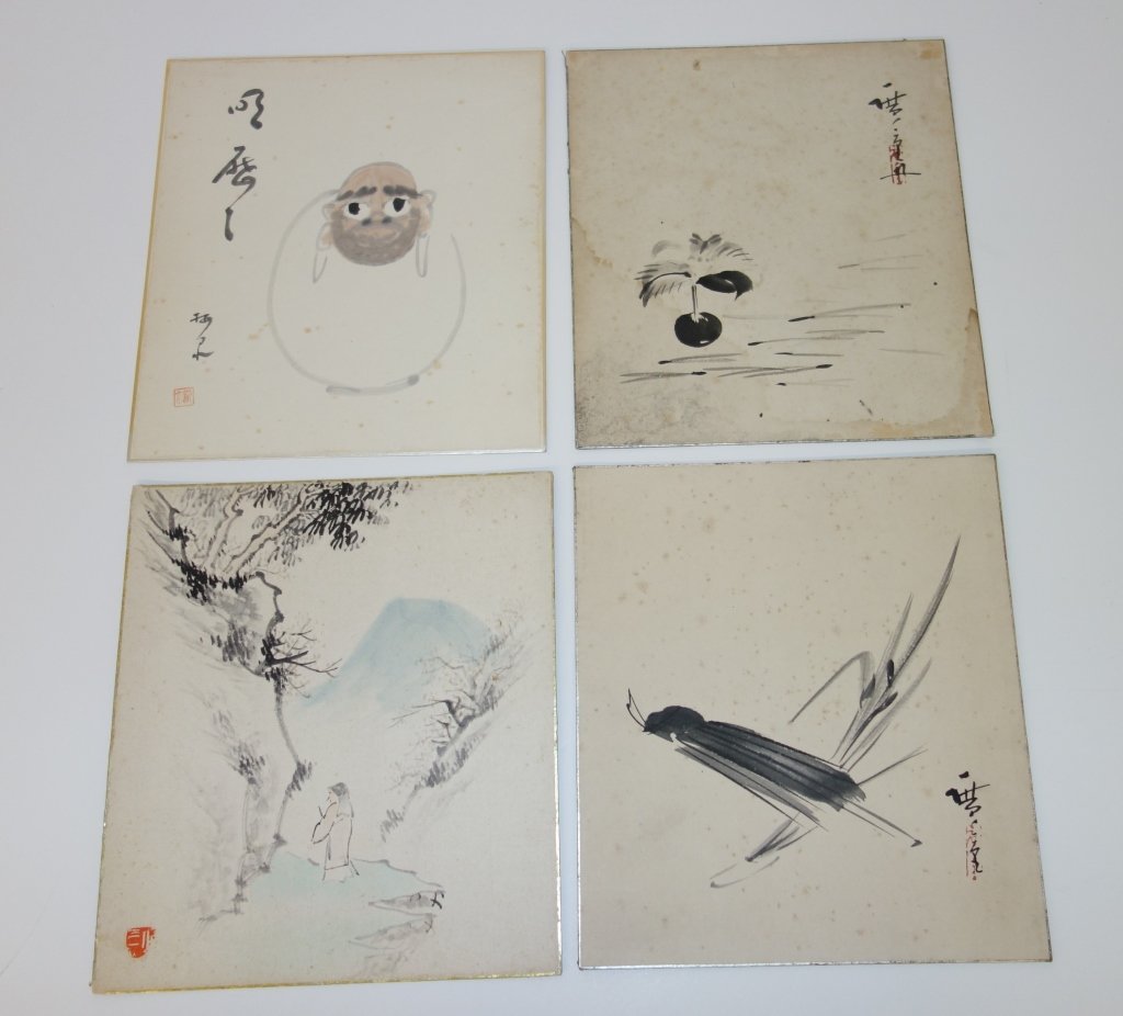 4 Japanese Meiji album paintings (1 of 4)