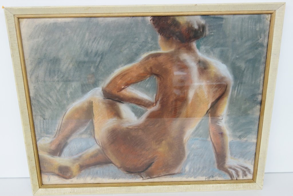 Reginald Marsh pastel of nude: Reginald Marsh large pastel of a nude. Well noted N.Y. artist from a N.Y. family. Similar others of type and format done in the last year of his life. Signed and dated, original frame and condition. 2