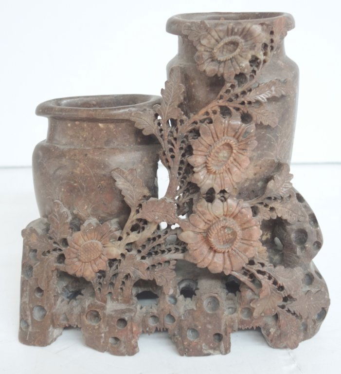 Soapstone carved double vase (1 of 3)