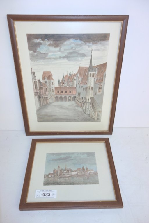 2 pc. town/village scene prints (1 of 3)