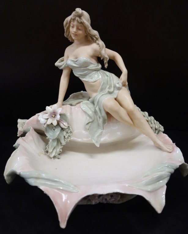 Royal Dux woman on seashell statue (1 of 4)