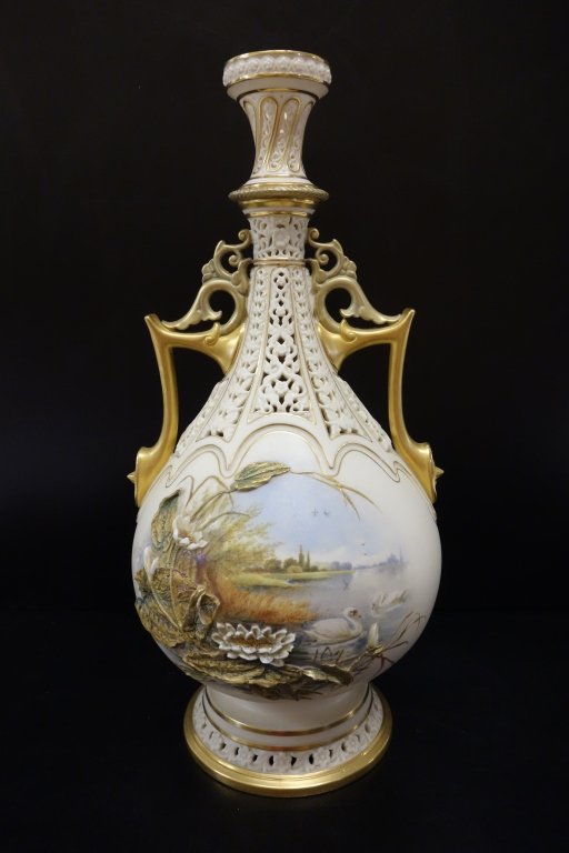 Hand painted double handle vase with swans (1 of 5)