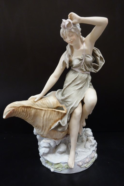 Royal Dux woman on seashell statue (1 of 5)