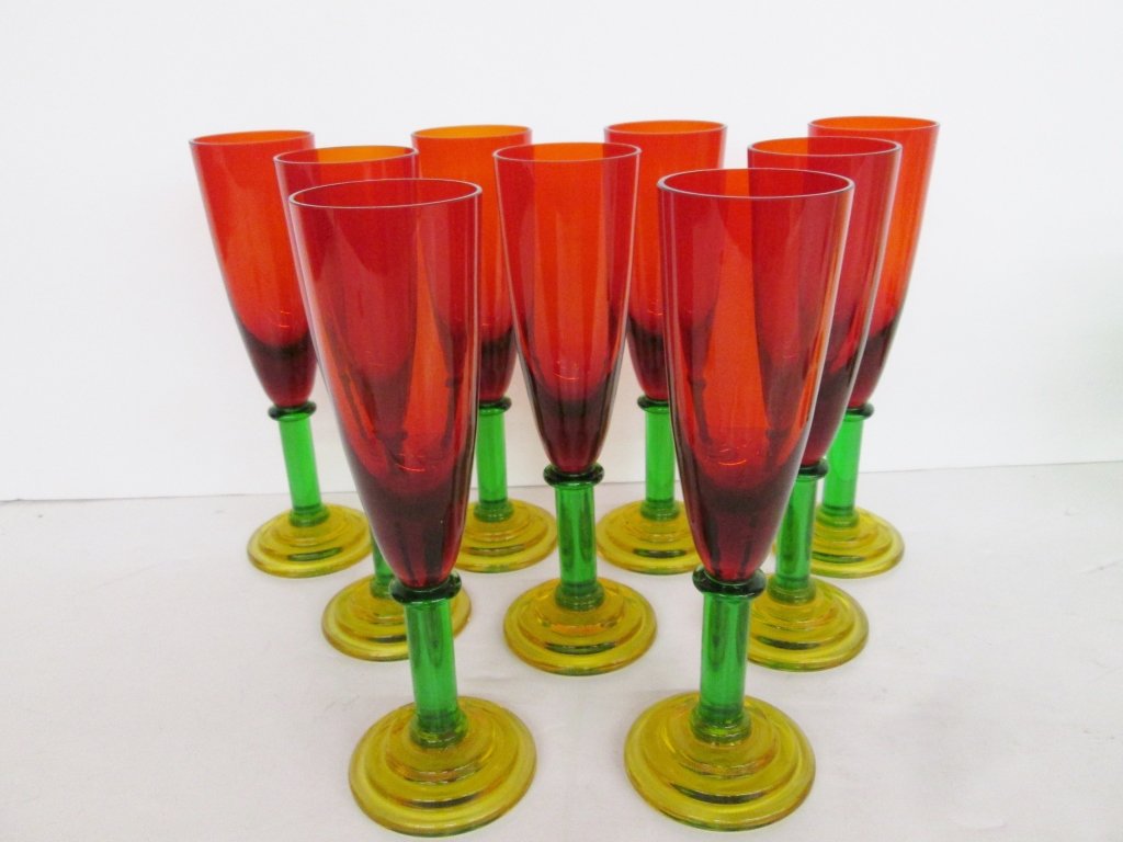 9 art glass multi colored champagne glasses (1 of 3)
