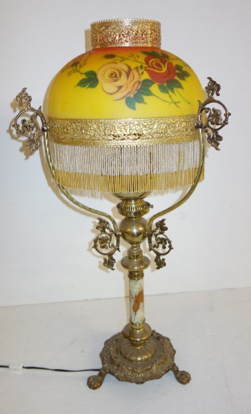 1940's table lamp with reverse painted glass shade & (1 of 7)