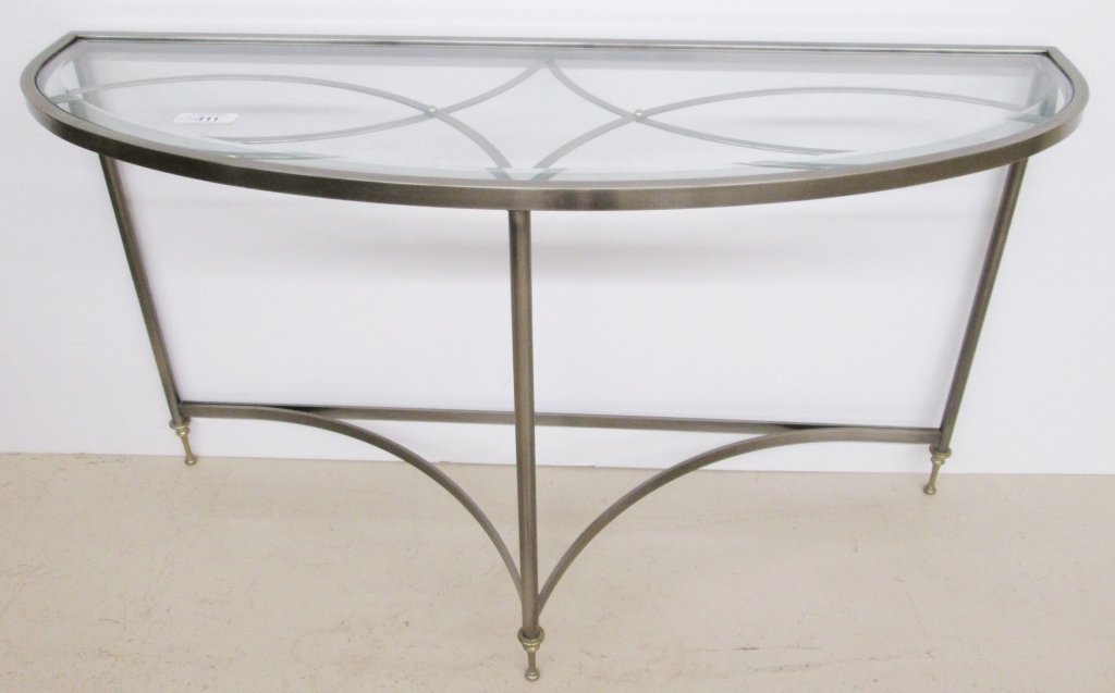 Contemporary chrome & glass top hall table (1 of 3)