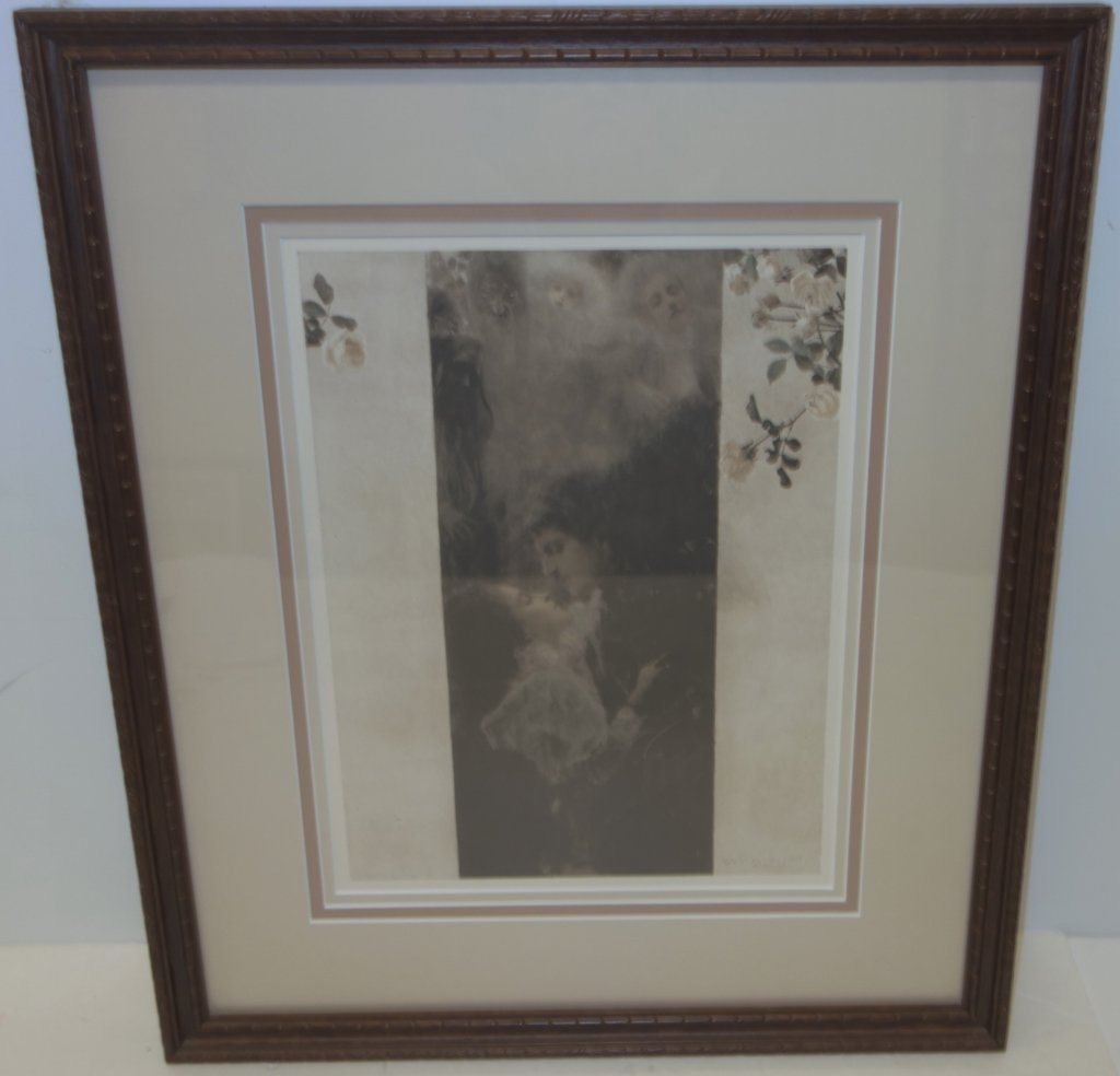Gustav Klimt engraving: Gustav Klimt engraving framed. Stained. 19 1/2 x 16