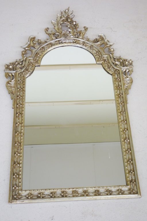 Ornate silver toned wood mirror (1 of 4)