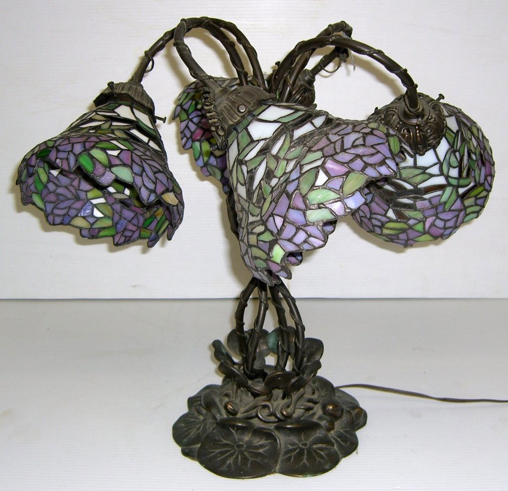 Contemporary slag glass & bronze lamp (1 of 4)