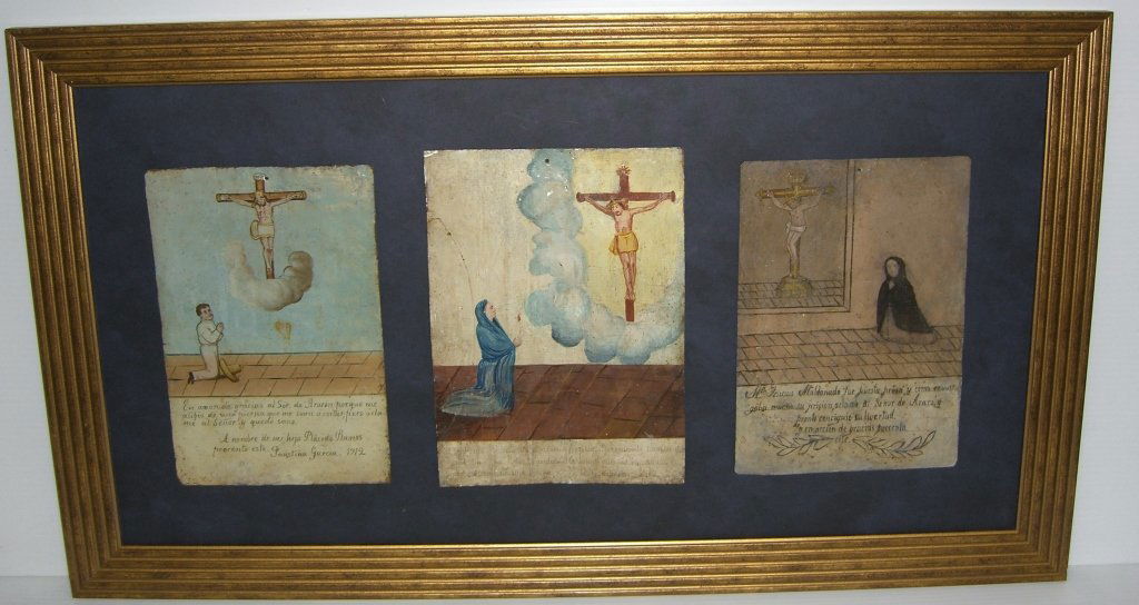 Antique Mexican Ex-Voto Folk Art Tin Painting on n (1 of 5)