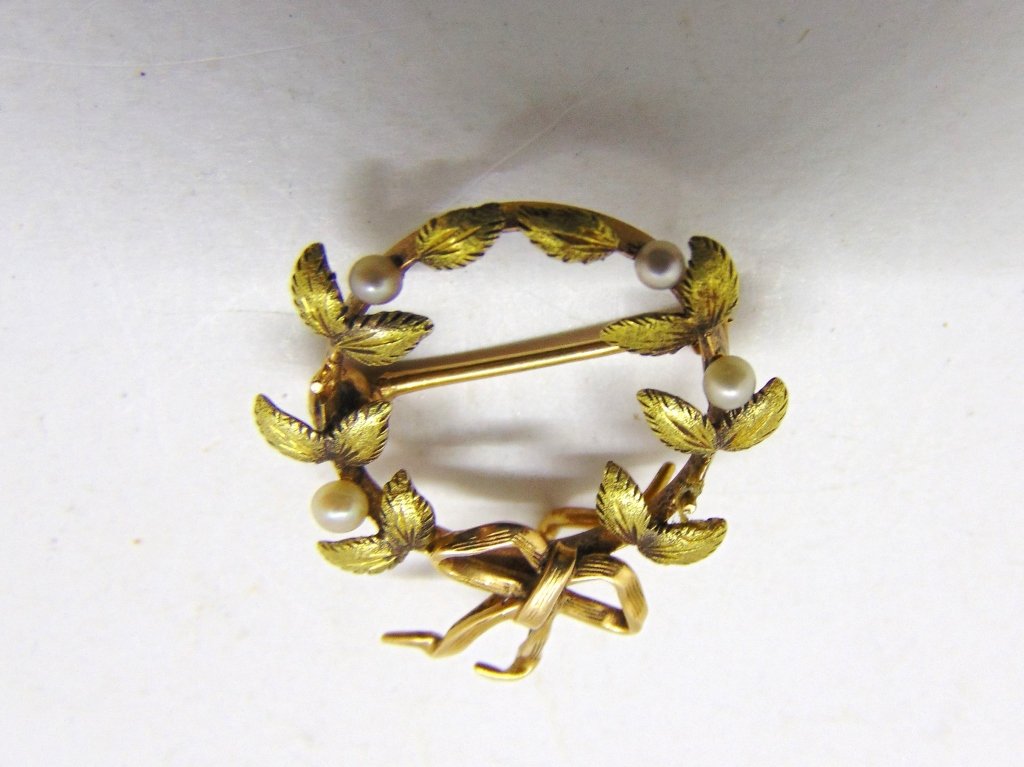 Antique gold Chatelaine seed pearl C-Clasp pin (1 of 2)