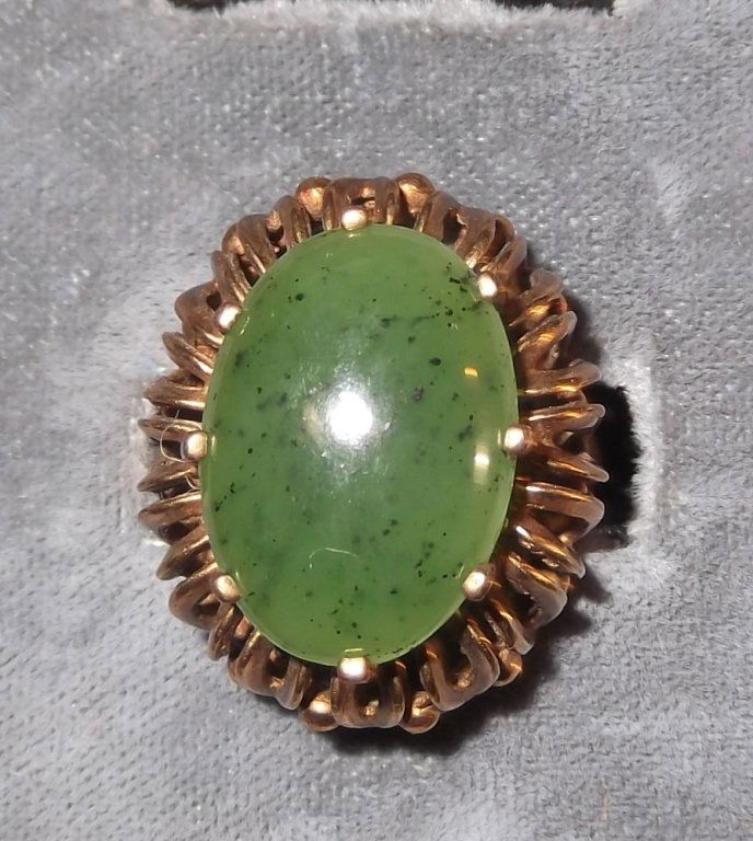 Antique 10k gold large Jade ring (1 of 4)