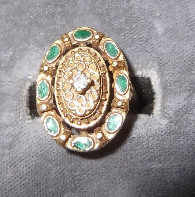 Antique 14k yellow gold diamond enamel ladies ring (1 of 3)