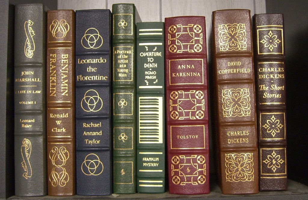 8 Easton Press books: 8 Easton Press books including John Marshall Life in Law Vol. I; Benjamin Franklin by Ronald W. Clark; Leonardo the Florentine by Rachael Annand Taylor; A Portrait of the Artist as a Young Man; Overtu
