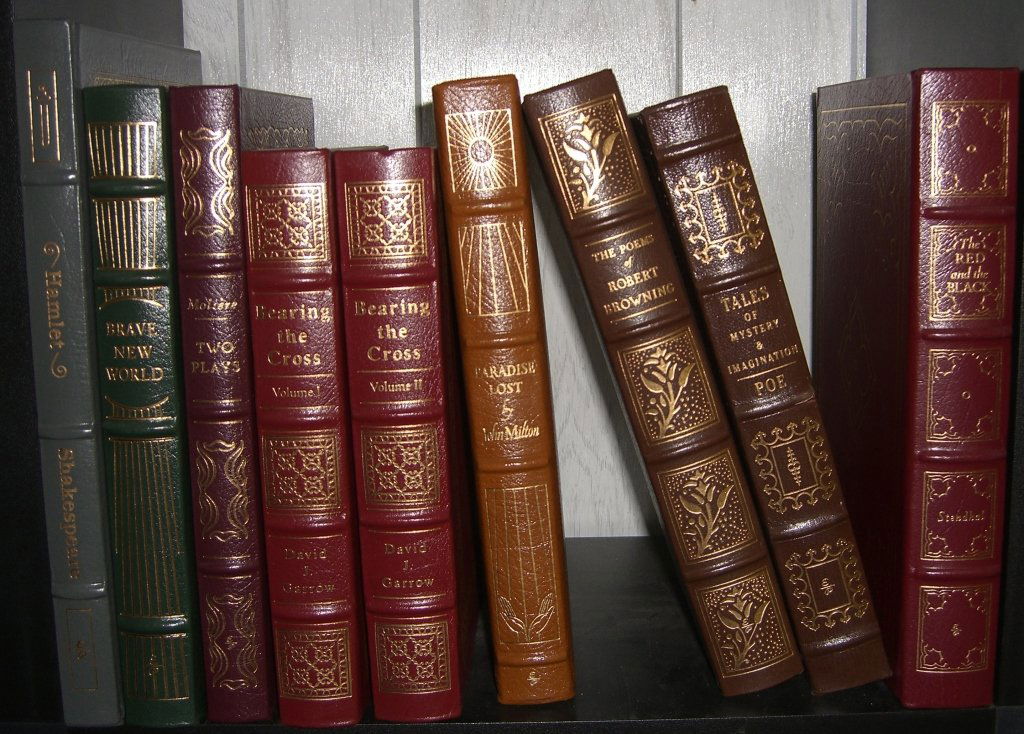 9 Easton Press Books: 9 Easton Press Books including Hamlet by Shakespeare; Brave New World; Two Plays by Moltiere; Bearing the Cross Vol I & Vol II; Paradise Lost; The Poems of Robert Browning; Tales of Mystery & Imaginat