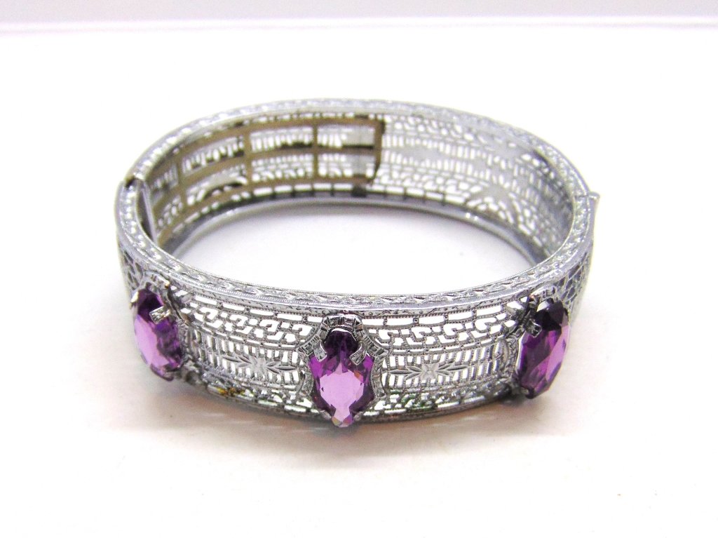 Wide Art Deco filigree silver bangle bracelet (1 of 1)