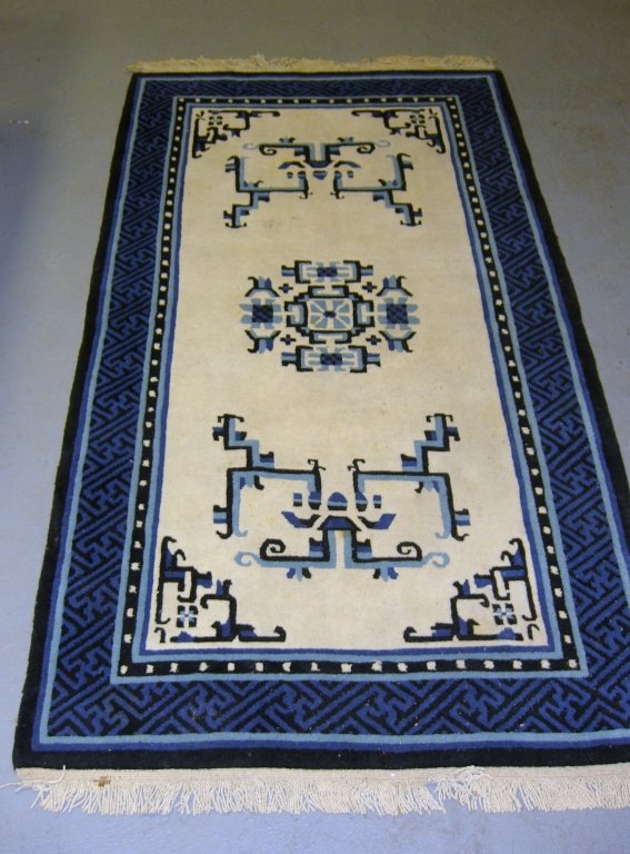 Chinese Blue & beige area rug (1 of 5)
