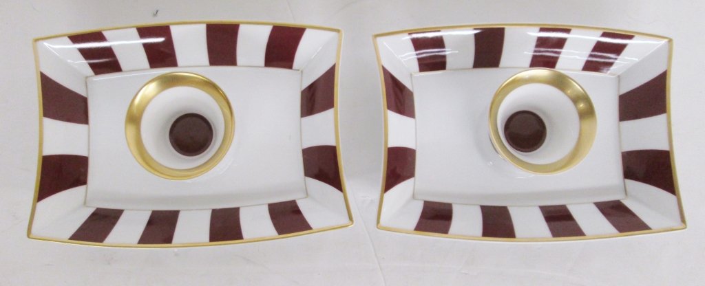 4 piece Bernardaud Limoges candle holder set: 4 piece Bernardaud Limoges "Nestle" candle holder set. 9 x 6 x 3