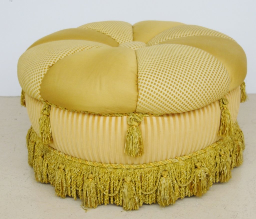 Yellow upholstered large round ottoman (1 of 2)