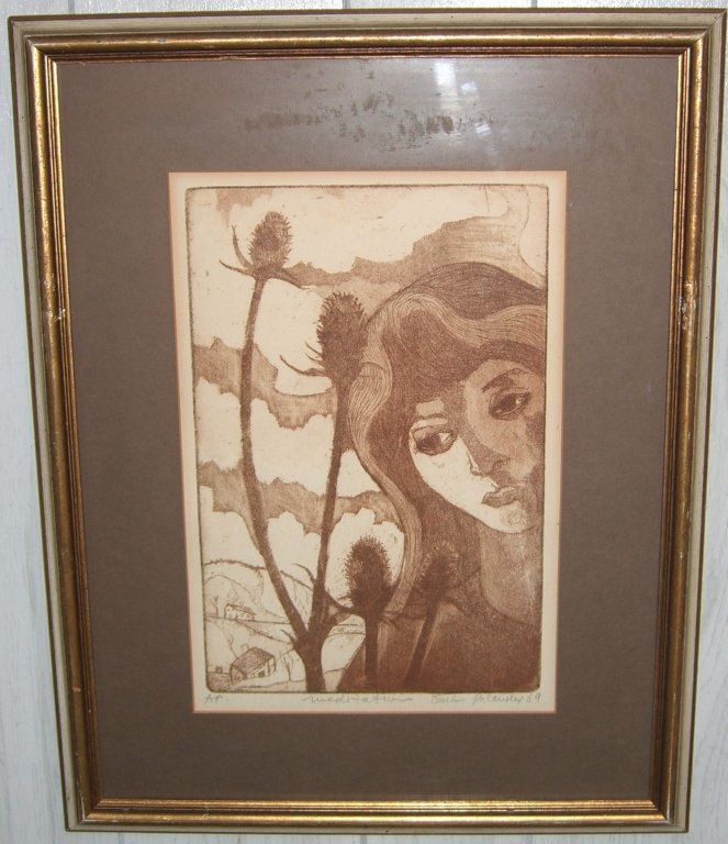 Lithograph titled Meditation (1 of 4)