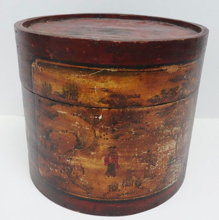 Chinese covered round wood box (1 of 3)