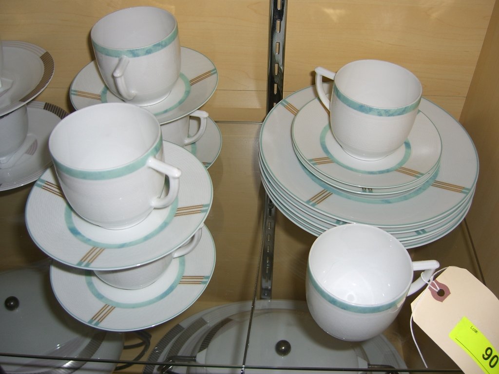 17 piece Bernardaud Limoges cup & saucer set: 17 piece Bernardaud Limoges Paestum cup & saucer set. Including 6 cups; 6 small plates; 5 large plates.