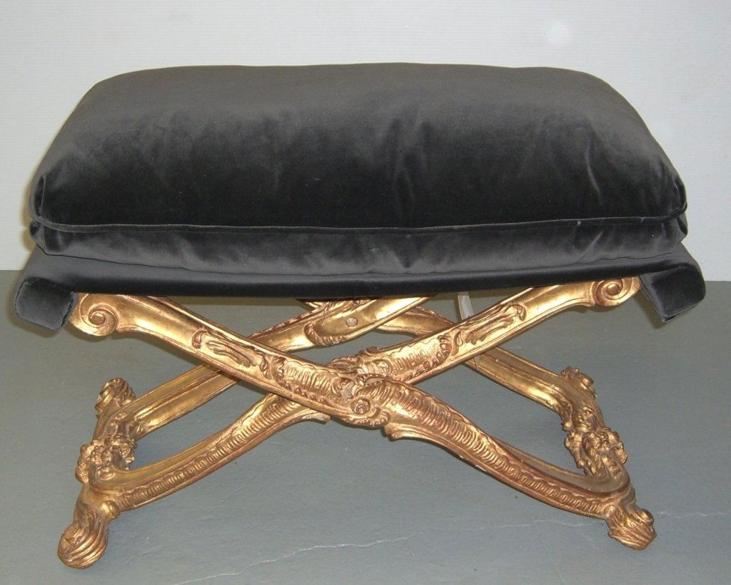 Gilt folding "X" bench with pillow (1 of 5)