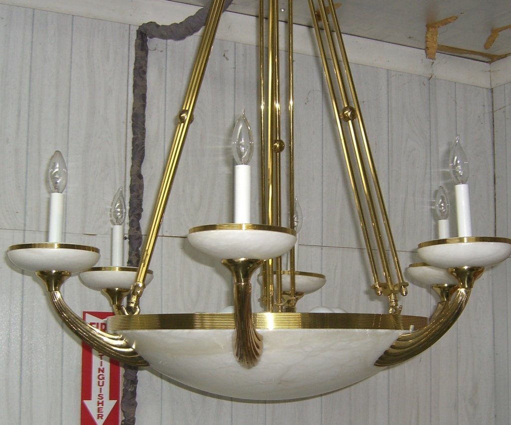 LARGE BEAUTIFUL ALABASTER & BRASS CHANDELIER (1 of 8)