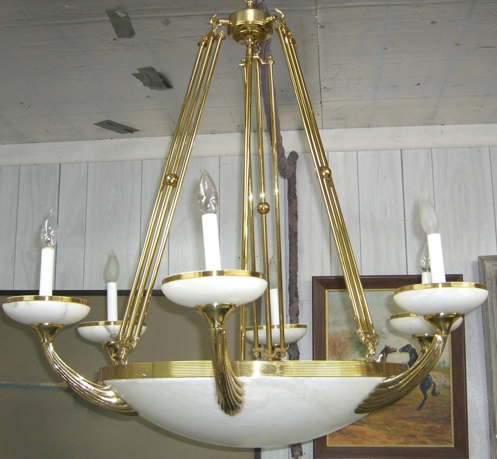 LARGE BEAUTIFUL ALABASTER & BRASS CHANDELIER (1 of 6)