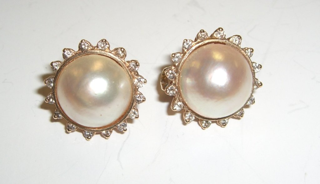 14k Mabe pearl diamond earrings (1 of 2)